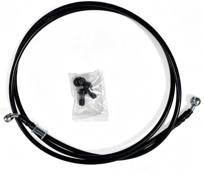 Durit de frein hydraulique noire avec sachet de boulons banjo, vendue comme une unité complète comme illustré
