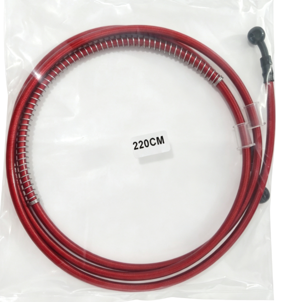 Red PVC coated spring guard brake hose 220cm in retail bag