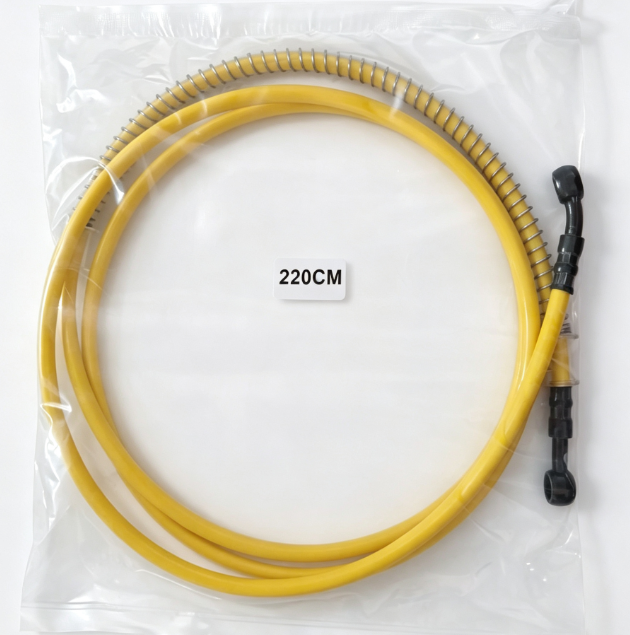 Yellow PVC coated spring guard brake hose 220cm in retail bag