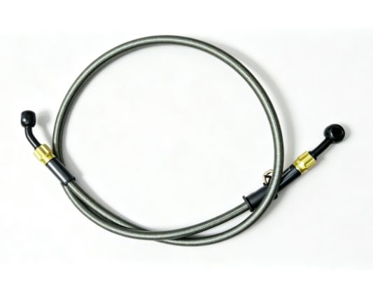 Durit de frein tressée inox grise avec raccords banjo dorés