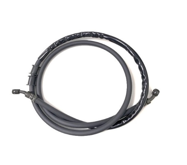 Black rubber brake hose assembly with spring guards and 90-degree banjo fittings, fits SANYA motorcycles